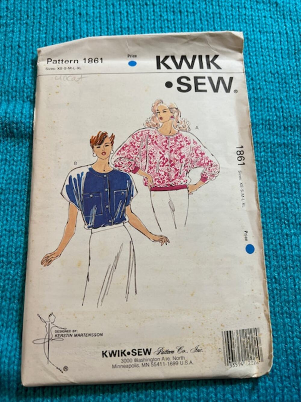 Kwik Sew pattern 1861 dolman top blouse 1980s Size xs s m L XL